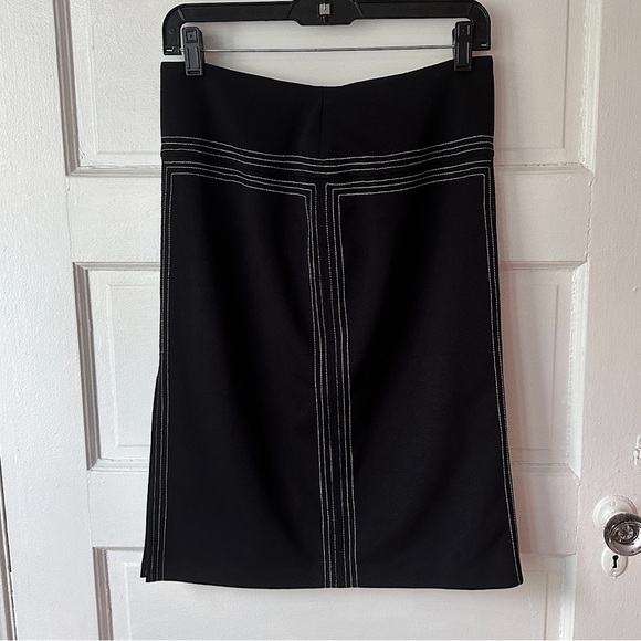 Vintage Express Black High Waist Bodycon Pencil Skirt Contrast Stitching Stretch - Picture 10 of 15